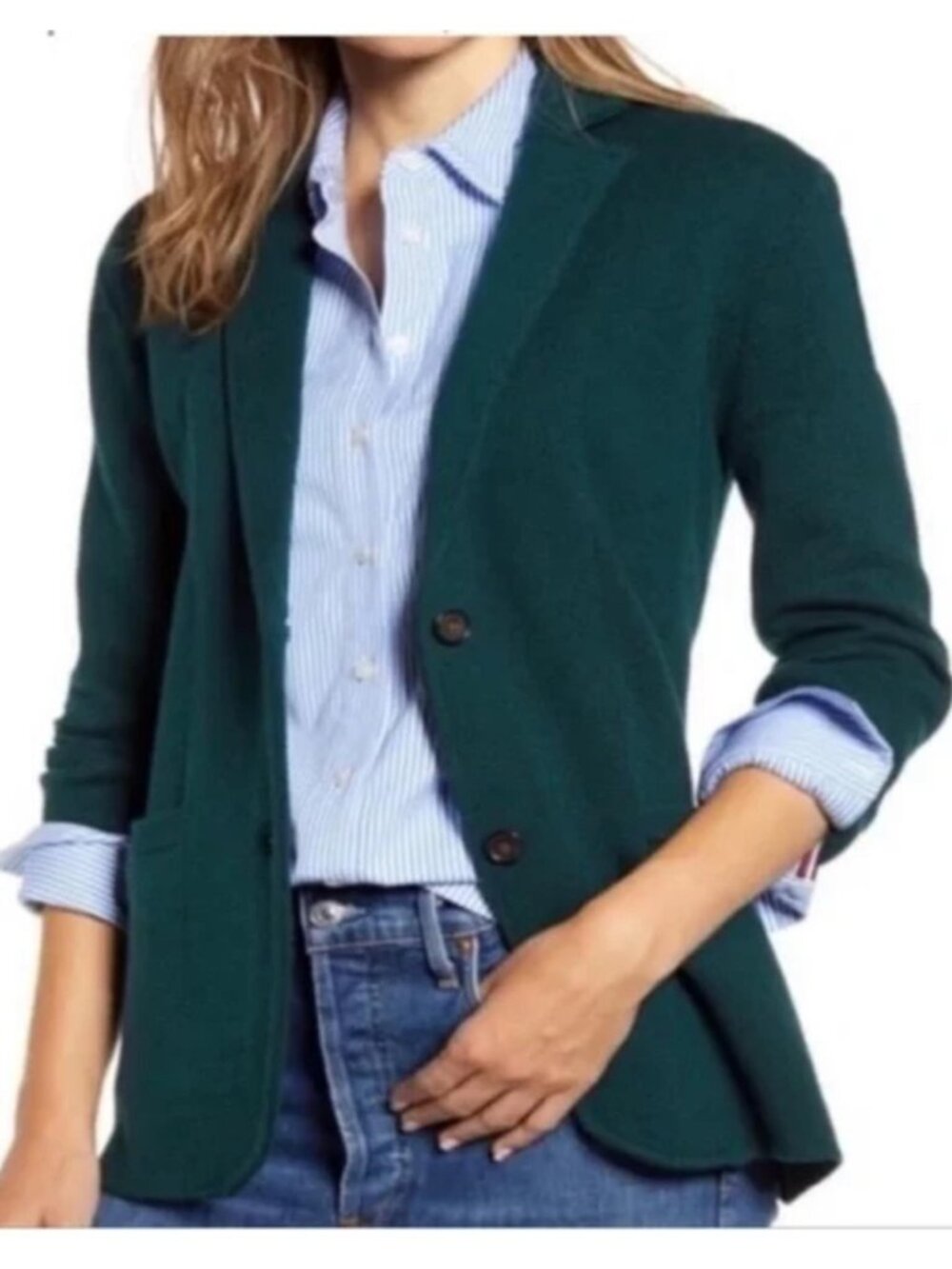 J. Crew sweater blazer Academic Green stretch knit cotton jacket academia XS